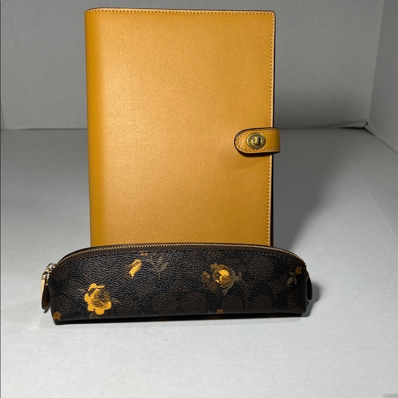 Coach Accessories - Yellow Leather Notebook and Floral Pencil Case Set